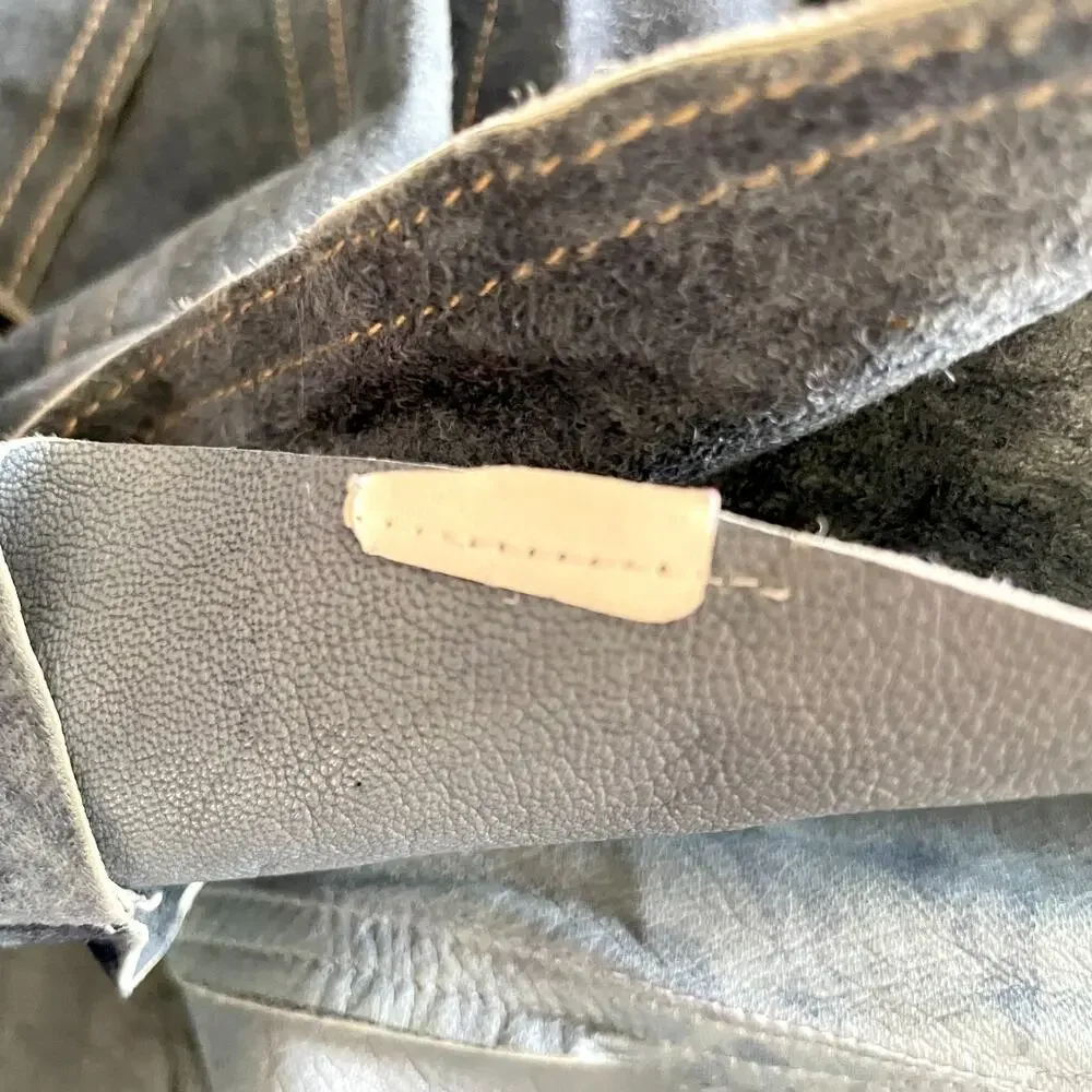 Illia Denim Leather Blazer Sz 8 Blue Suede Denim Look Indie Sleaze Y2K Eclectic - Picture 10 of 10